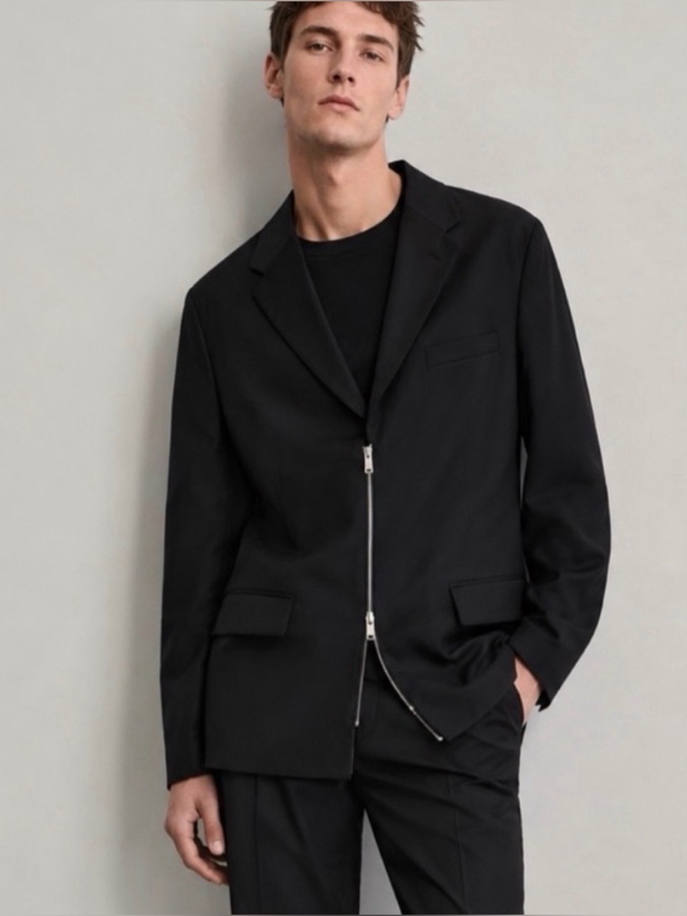 COS 100% Wool Asymmetric Zip Blazer Jacket Men’s 36R Black
